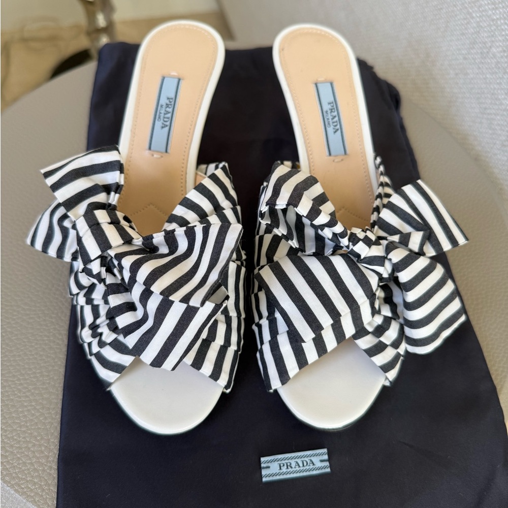 Prada Black and White Stripe Sandals